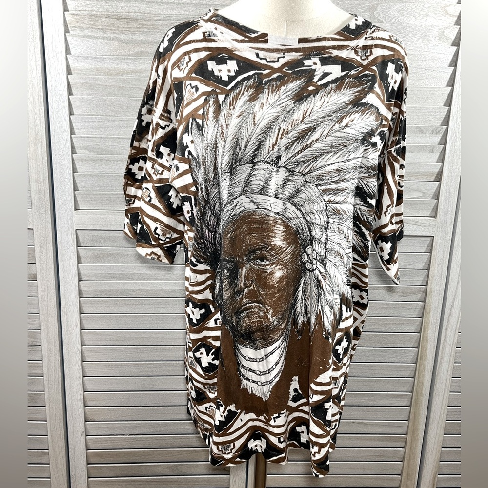 MEGA TOP 100% Cotton Native American Graphic Tee-Large